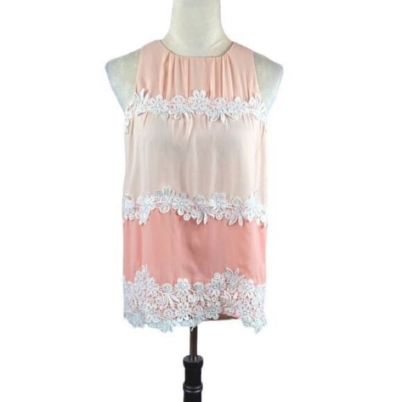 Loft Pink And Peach Tank Top With Lace Detail, Size XS - Picture 1 of 6